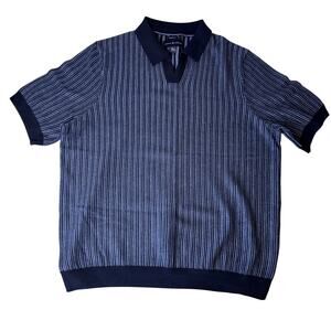 NWOT Joseph Abboud Vertical Stripe Johnny Collar Short Sleeve Polo Sweater XXL